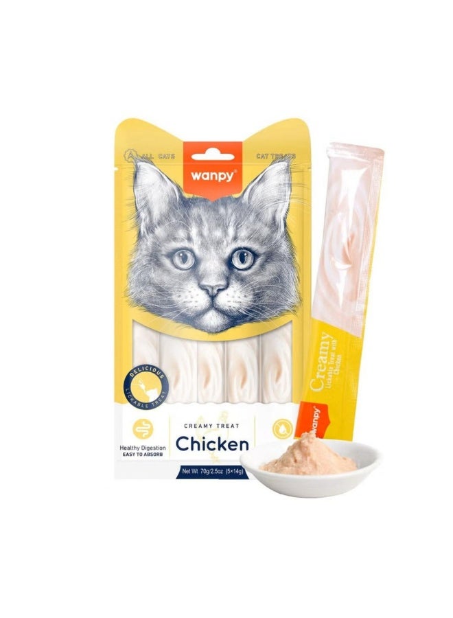 Creamy Lickable Cat Treats– Premium Chicken Flavor – 5 Sticks per Pack – Healthy Digestion & Easy to Absorb ✨